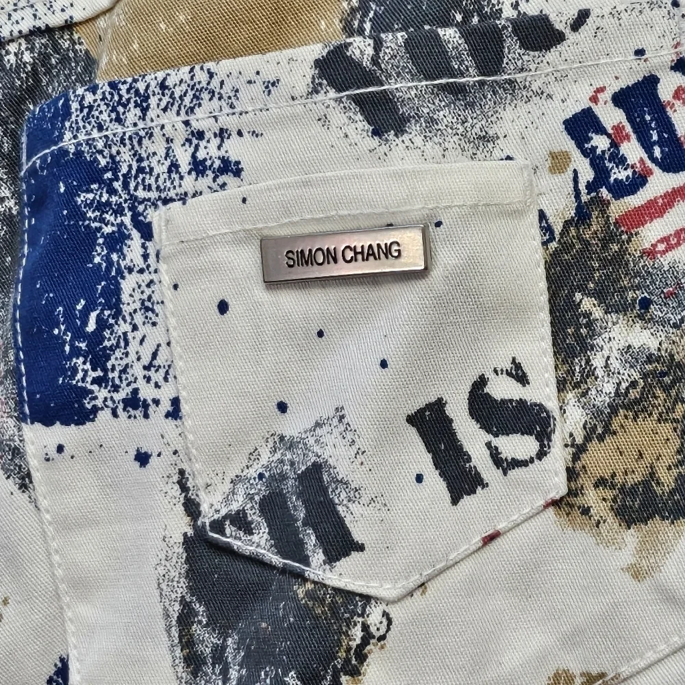 Simon Chang Graffiti Jeans Multicolored 97% Cotton 3% Spandex Sz 6